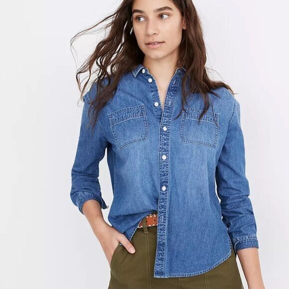 Madewell‎ Denim Oversized Ex-Boyfriend Shirt in Hutcherson Wash - Picture 1 of 15
